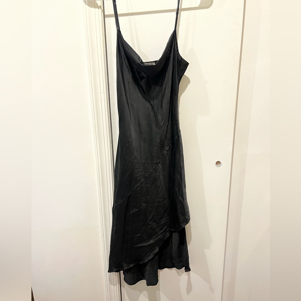 Asymmetrical black slip dress